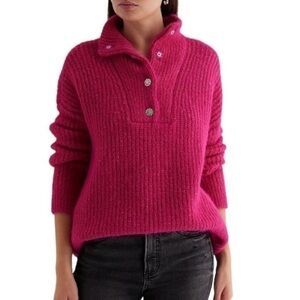 NWT Express Oversized Tunic Sweater 1/4 Button Front Women’s M Magenta Pink
